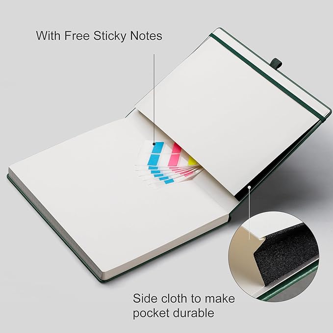 EMSHOI Graph Paper Notebook, 8.5" x 11" Hardcover Leather Journal for Women Men, 192 Pages 100 GSM Grid Paper A4 Large Journals for Writing, Graph Notebook for Work, Graphing, Engineering, Dark Green