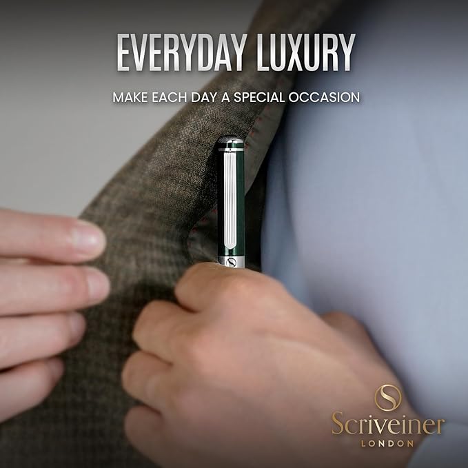 Scriveiner Personalized British Racing Green Pen - Stunning Green Lacquer Luxury Pen with Chrome Finish, Schmidt Ink Refill, Best Engraved Ball Point Gift Set for Men & Women, Custom Name Engraving