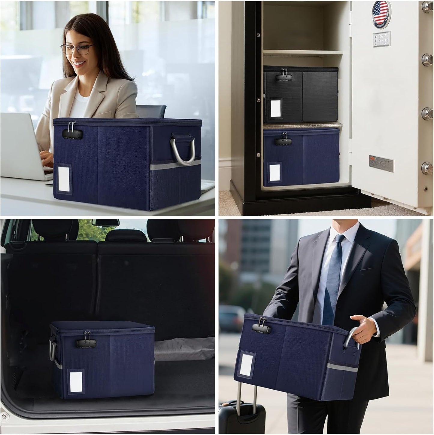 TOMKID Fireproof Document Box, Fire Proof Safe Box for Home Document Organizer with Lock, Fire Organizer Box Office Storage Cabinet for Hanging Letter/Legal Folder 16.1 x 12.9 x 11in (Blue)