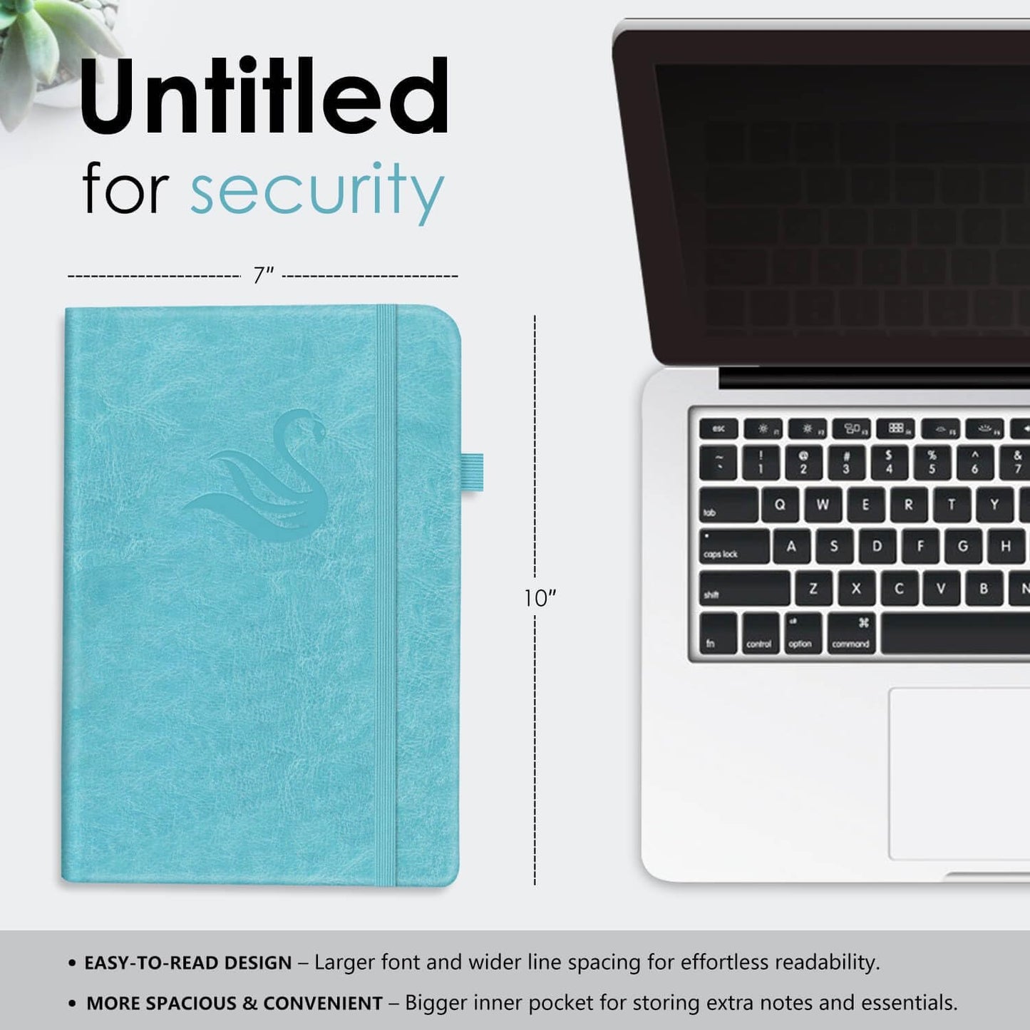 Elegant Password Book with Alphabetical Tabs - Hardcover Password Book for Internet Website Address Login - 7" x 10" Password Keeper and Organizer w/Notes Section & Back Pocket (Turquoise)