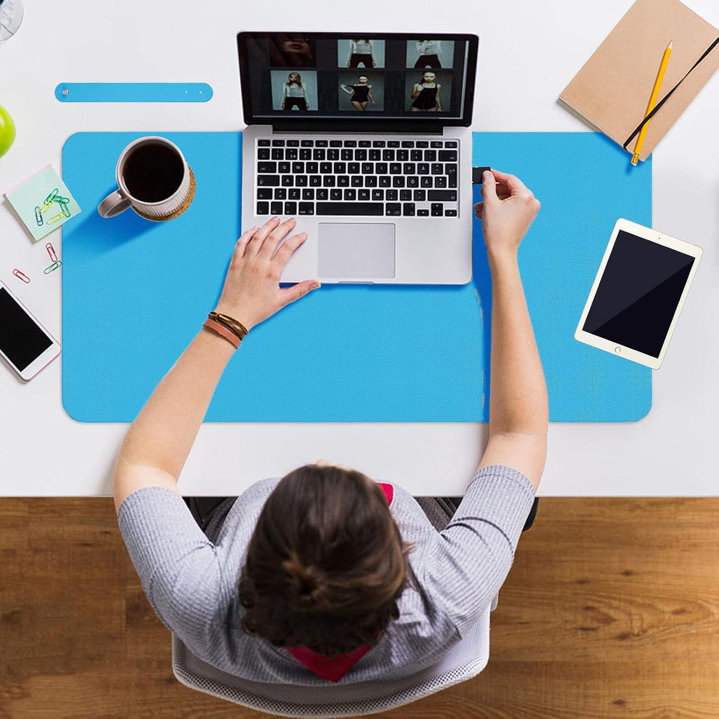 Boutilon Leather Desk Pad Protector,Non-Slip Mouse Pad,Laptop Desk Pad,Office Mouse Mat,Waterproof Leather Desk Blotter,Desk Writing Pad for Office and Home (M-Blue,30"x14")