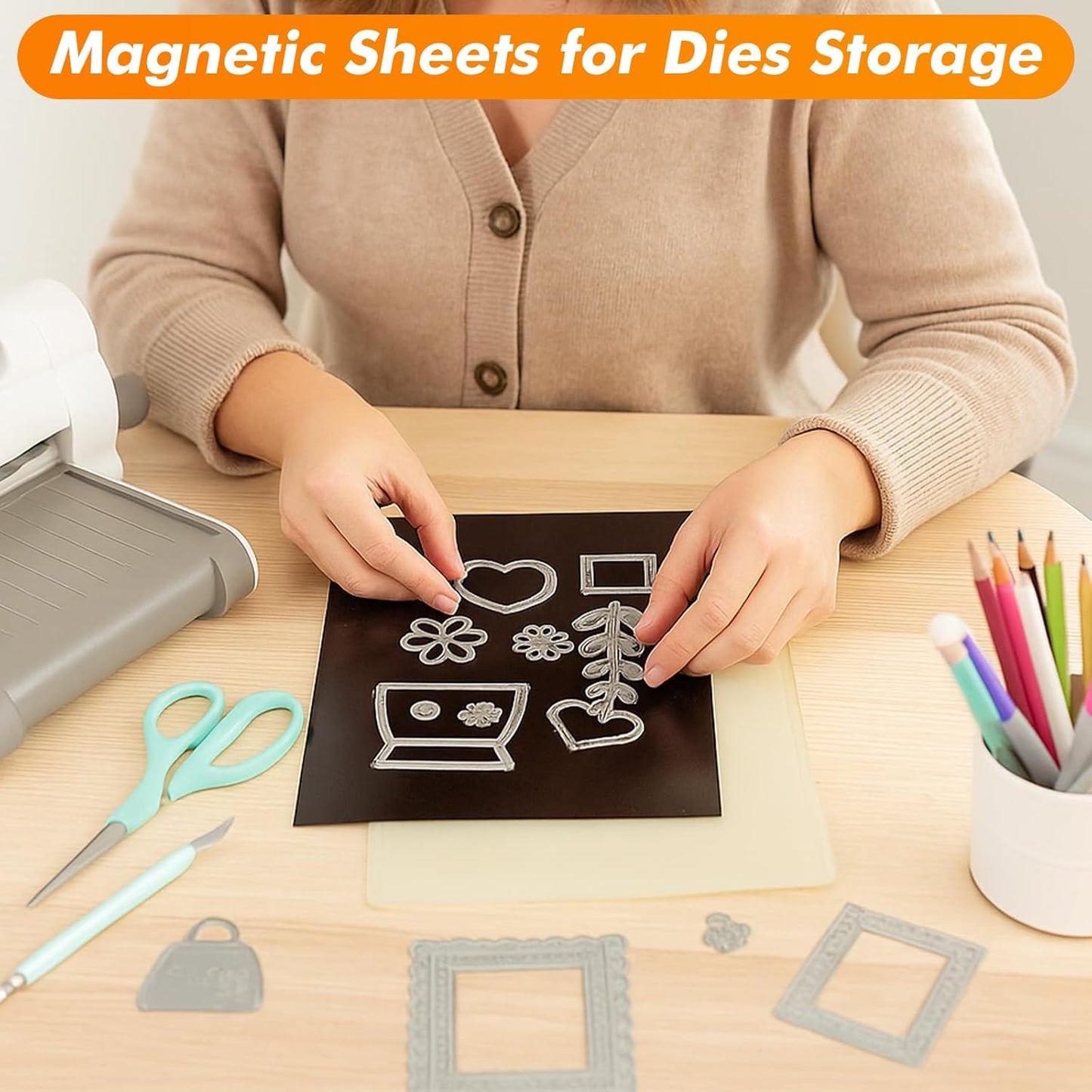 Adhesive Magnetic Sheets 5 x 7 Inch, 50 Packs Magnetic Sheets with Adhesive Backing - 0.5mm Thickness Flexible Magnet Sheets for Dies Storage, Craft Projects, Photos, School, Office