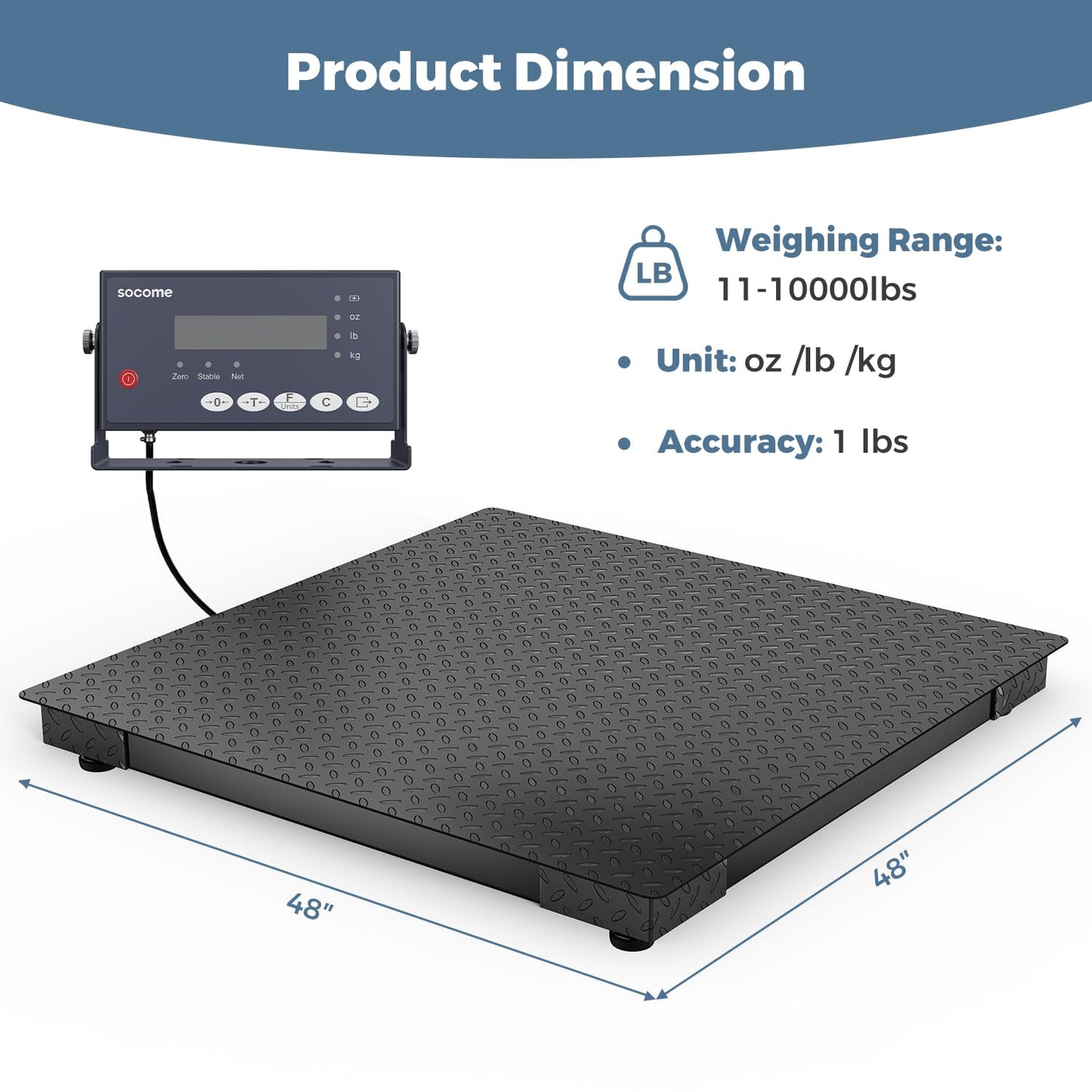 48"x48" Industrial Floor Scale, Professional Platform Scale with Digital Indicator, Weighing Scale for Warehouse Shipping and Industrial Use, 10000 lb x 1 lb, Black