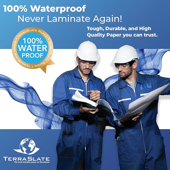 TerraSlate Premium Waterproof Paper, 5 MIL 8.5” x 11”, Laser Printer & Copy Machine Compatible, Durable & Rain/Weather-Proof Copy Paper, White Paper (100 Sheets)