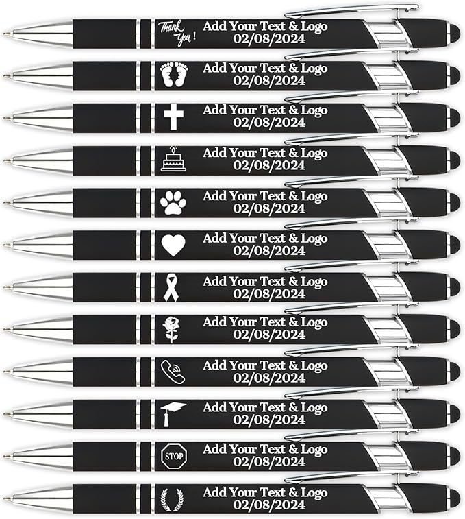 Personalized Pens with Name Logo or Message, Up to 1200 pcs Bulk Custom Metal Ballpoint Pen with Black Ink Customized Gift for Business, Graduation and Promotions (Black)