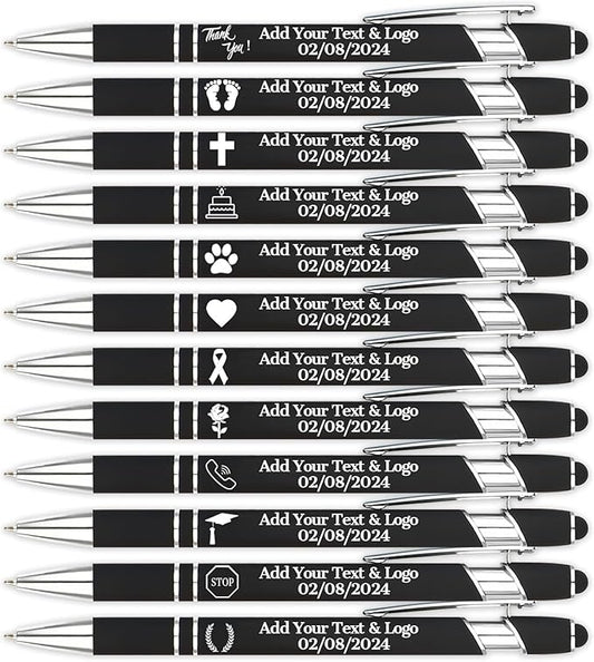 Personalized Pens with Name Logo or Message, Up to 1200 pcs Bulk Custom Metal Ballpoint Pen with Black Ink Customized Gift for Business, Graduation and Promotions (Black)