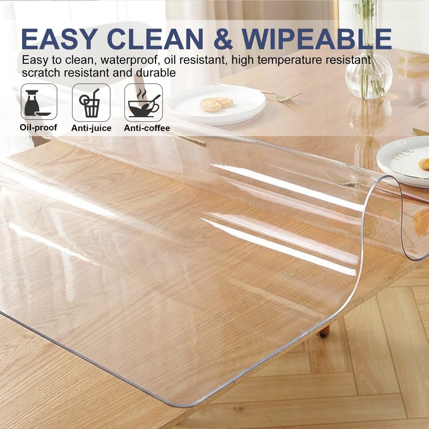 12x12 Inch Square Clear PVC Vinyl Tablecloth Protector - Glass, Metal, Wooden Table Tops - 1.5mm Thick - Waterproof, Wipeable