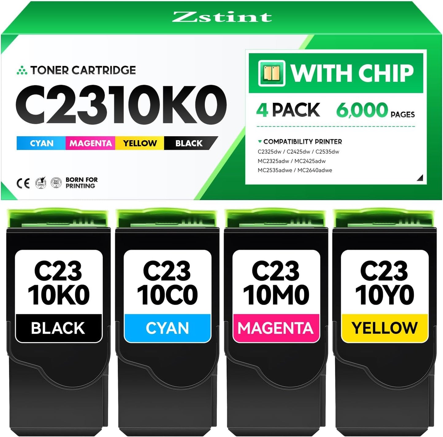 C2310K0 C2310C0 C2310M0 C2310Y0 Toner Cartridge Set 4-Pack Replacement Compatible with Lexmark C2325dw C2425dw C2535dw MC2325adw MC2425adw MC2535adwe MC2640adwe Laser Printer Black Cyan Magenta Yellow
