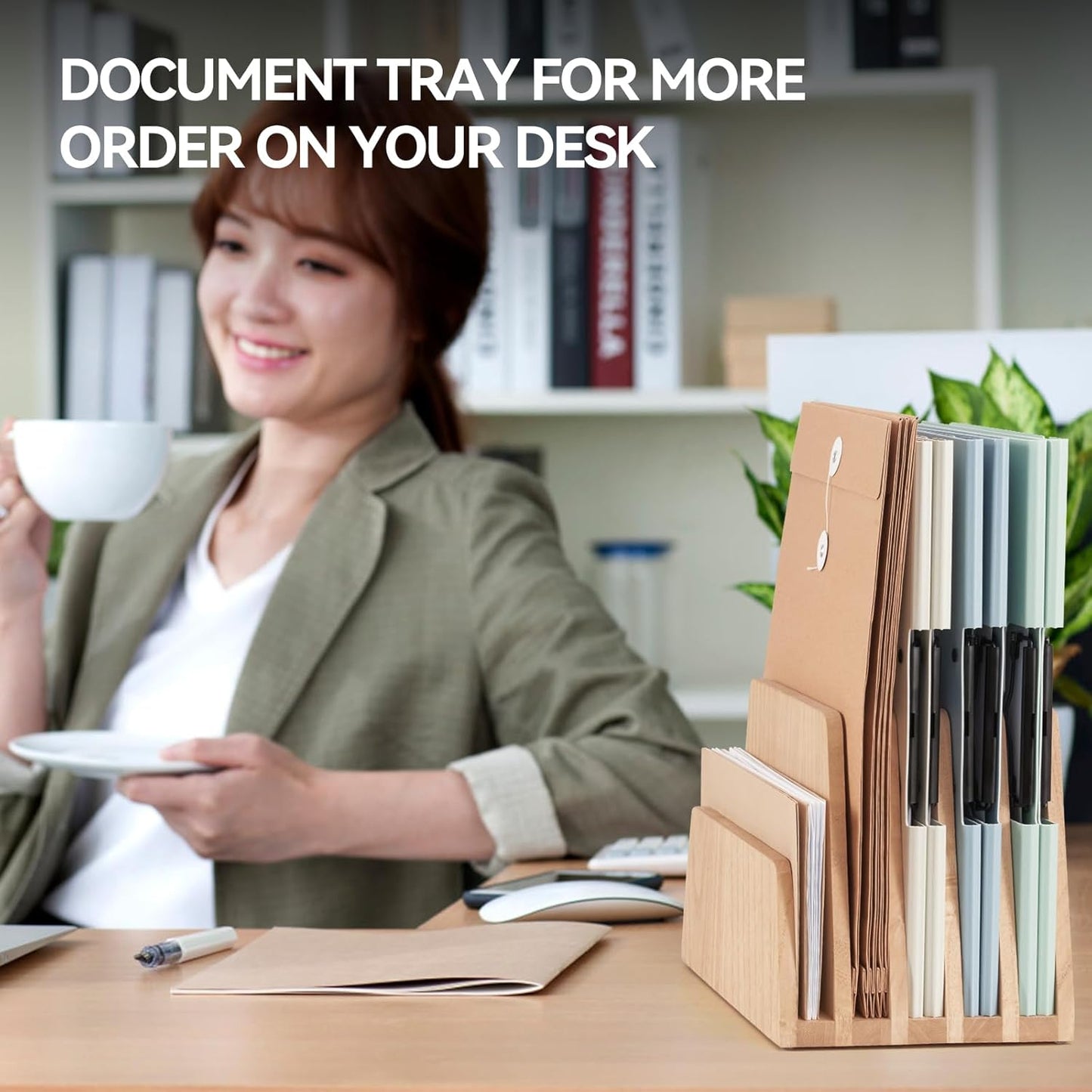 KIRIGEN Desktop File Document Holder Stand 5 Slots Mail Paper Organizer Desk Sorter Holder for File Document Organizer Stand for Home Office (5KWJJ-NA)