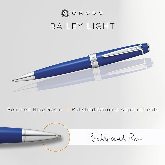 Cross Bailey Light Refillable Ballpoint Pen Presented in a Everyday Gift Box - Medium Point, Black Ink, Polished Blue