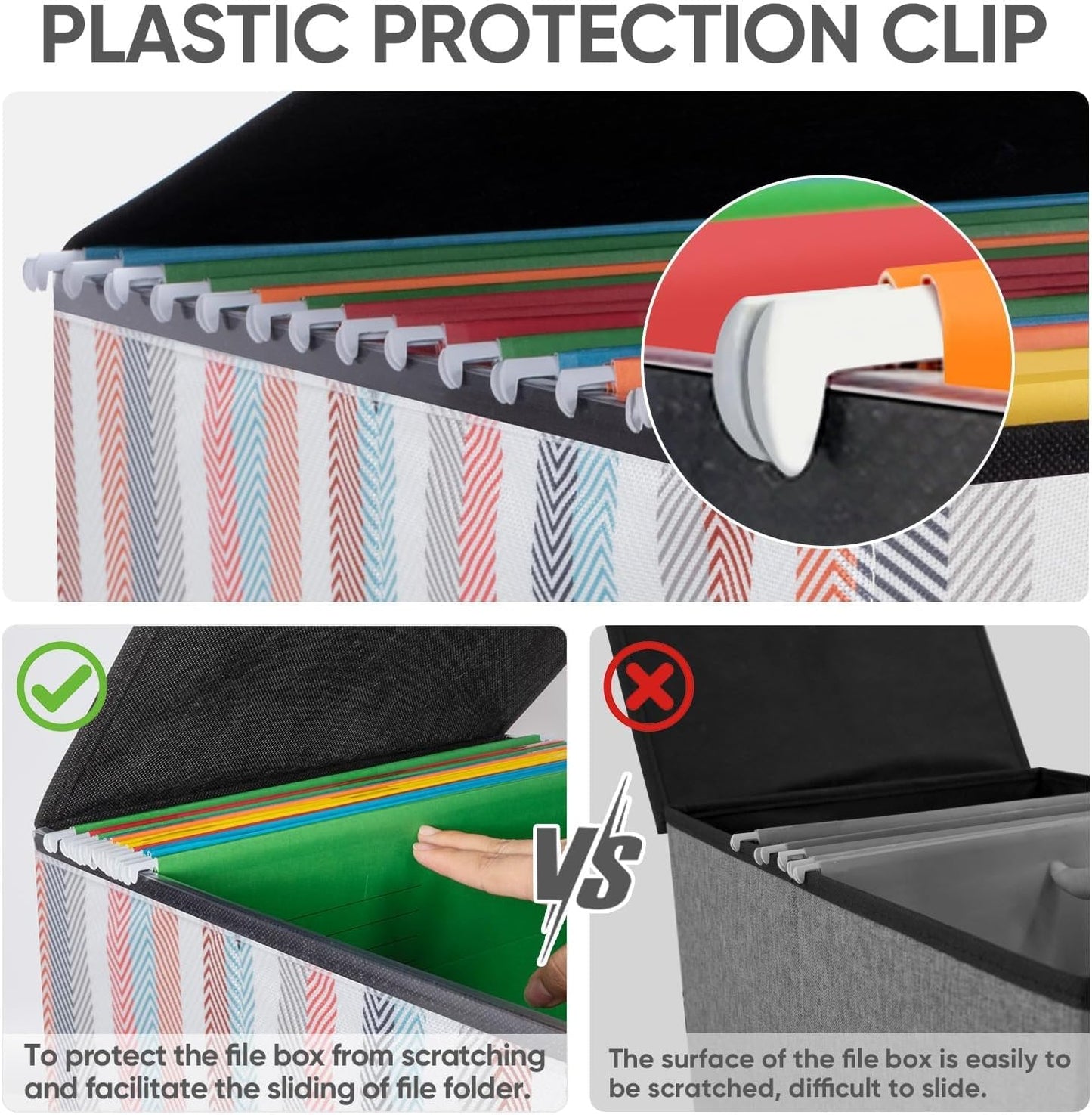 BALEINE File Organizer Box with Lid, Collapsible File Folder Organizer with Plastic Slide, Hanging File Folder Box for Office Document Storage (2 Pack, Color Stripe)