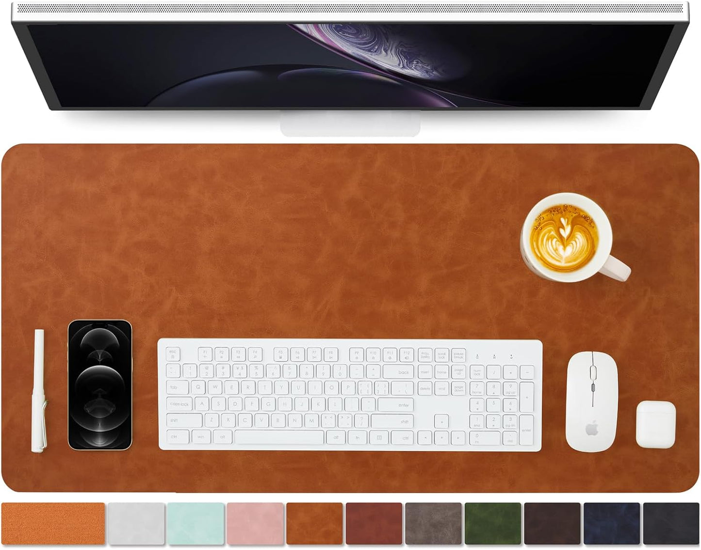 Distressed Leather Desk Mat - Non-Slip PU Desk Pad for Office and Home - Desk Organization and Accessories - Ideal for Large Mouse Pad and Desk Mats on Top of Desks(Tan,31.5"x 15.7")