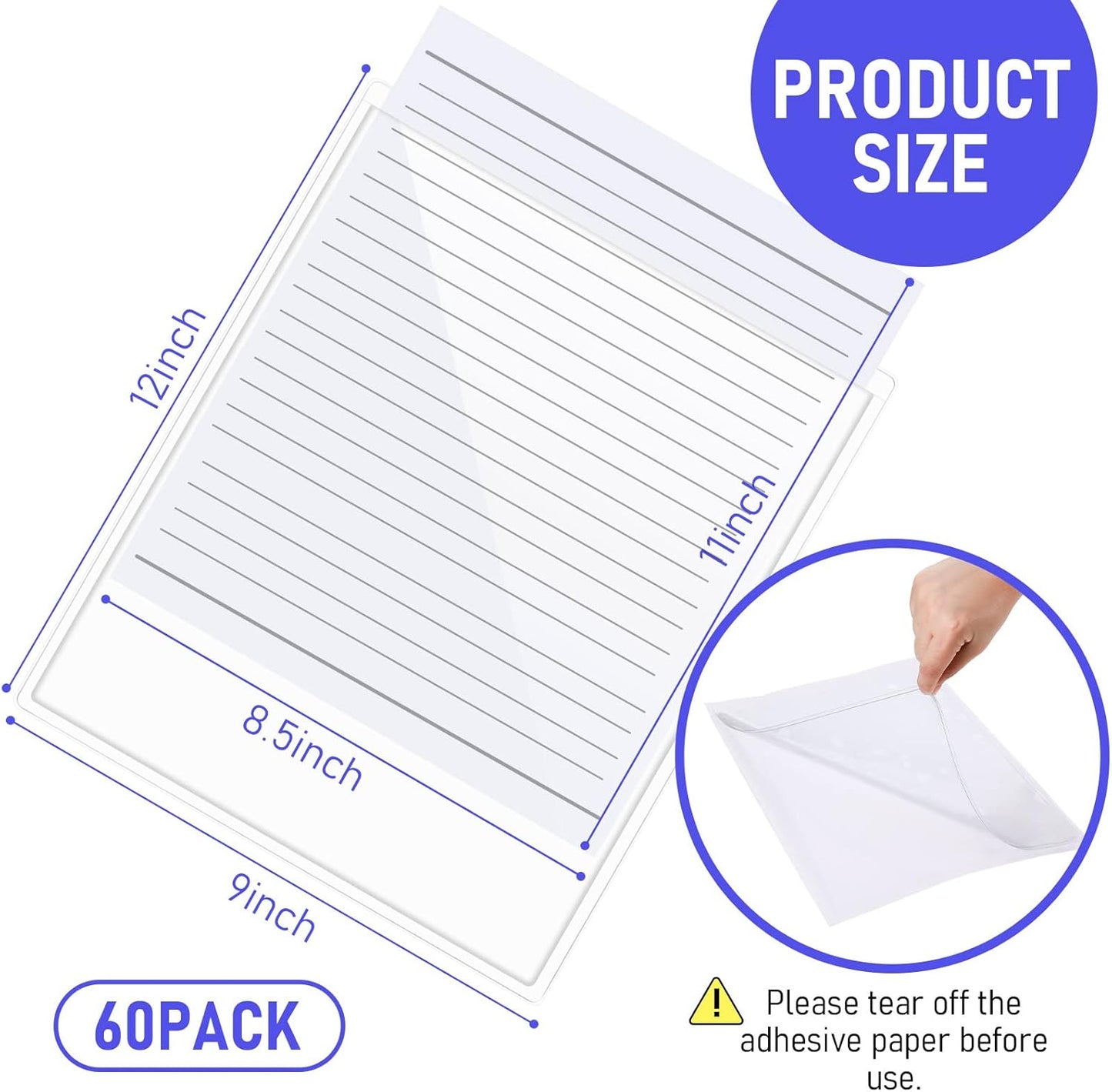 Outus Self Adhesive Shop Ticket Holders Clear Plastic Sleeves Adhesive Pockets Work Order Job Ticket Holders for Home Office Posting Signs(8.5 x 11 Inch,60 Pcs)