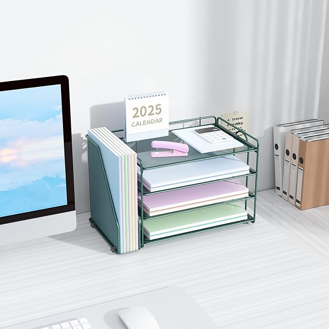 Spacrea Paper Organizer, Desk Organizers and Accessories for Desk with File organizer, Desk Accessories & Workspace Organizers for Office Supplies (Dark Green)