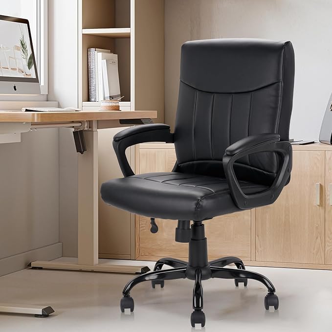 CLATINA Mid Back Leather Office Executive Chair with Lumbar Support and Padded Armrestes Swivel Adjustable Ergonomic Design for Home Computer Desk