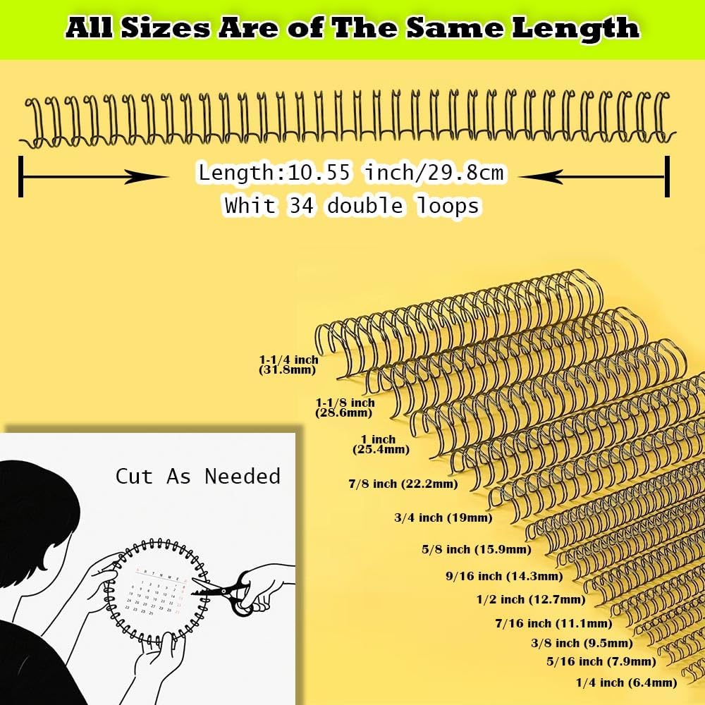 100 Pack Double Loop Wire Binding Spines, YolieraArt Wire Binding Spines, 5/16 Inch Binding Wire for Letter Size (40 Sheet Capacity), 100P, 3:1 Pitch, White)