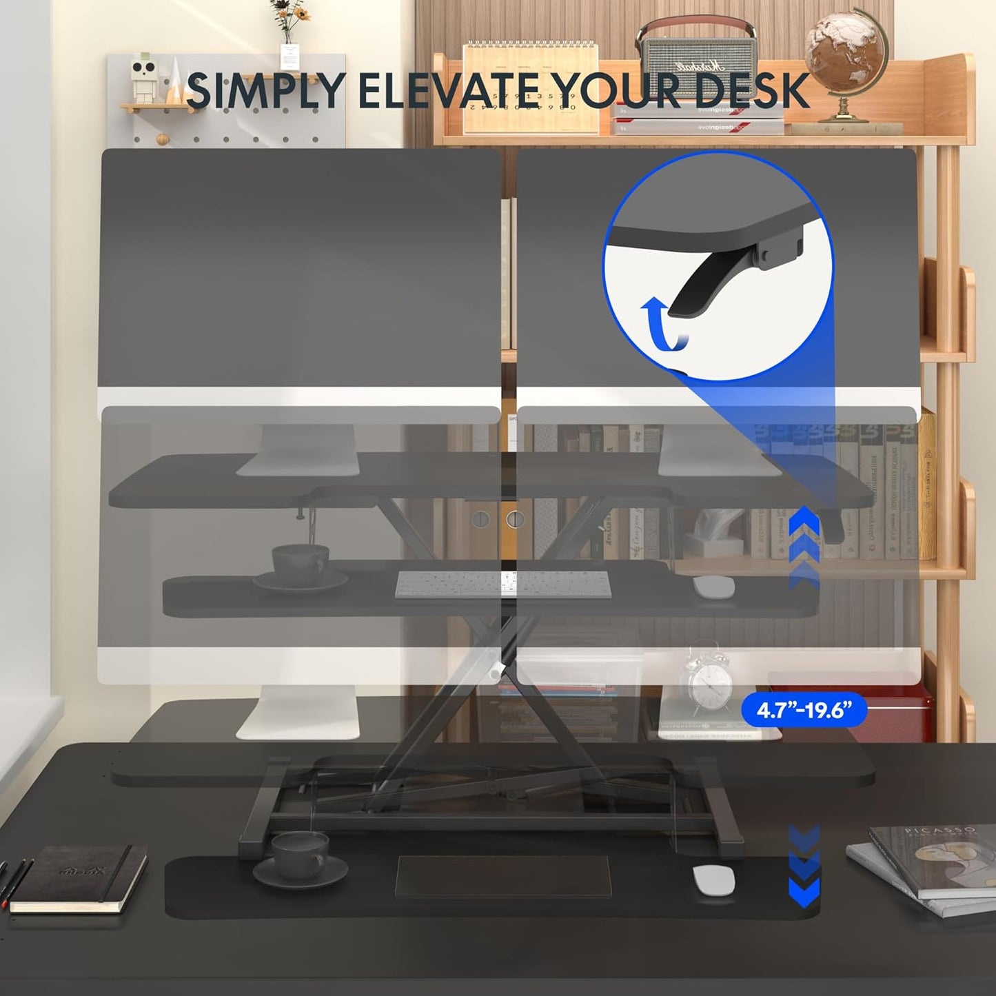 FLEXISPOT 40" Wide Standing Desk Converter Sit to Stand up Riser Height Adjustable Computer Workstation with Spacious 2-Tier Desktop, Black