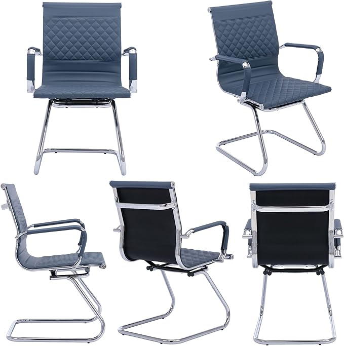 Office Guest Chairs Reception Chairs Waiting Room Chairs Set of 4 Conference Room Chair with Mid Back, Modern PU Leather Desk Chairs, Navy
