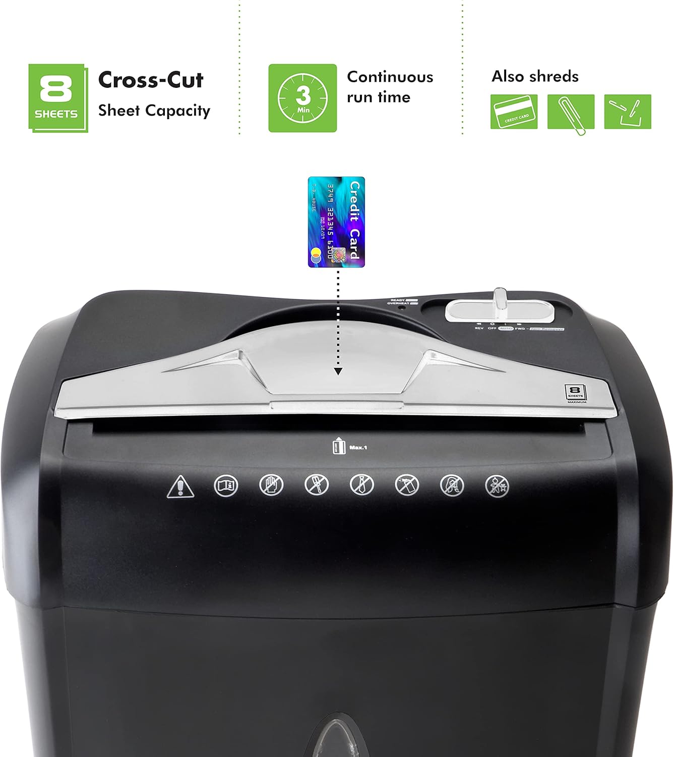 Aurora High Security Paper and Credit Card Shredder with 3.7-Gallon Wastebasket, 8-Sheet Cross-Cut with Basket