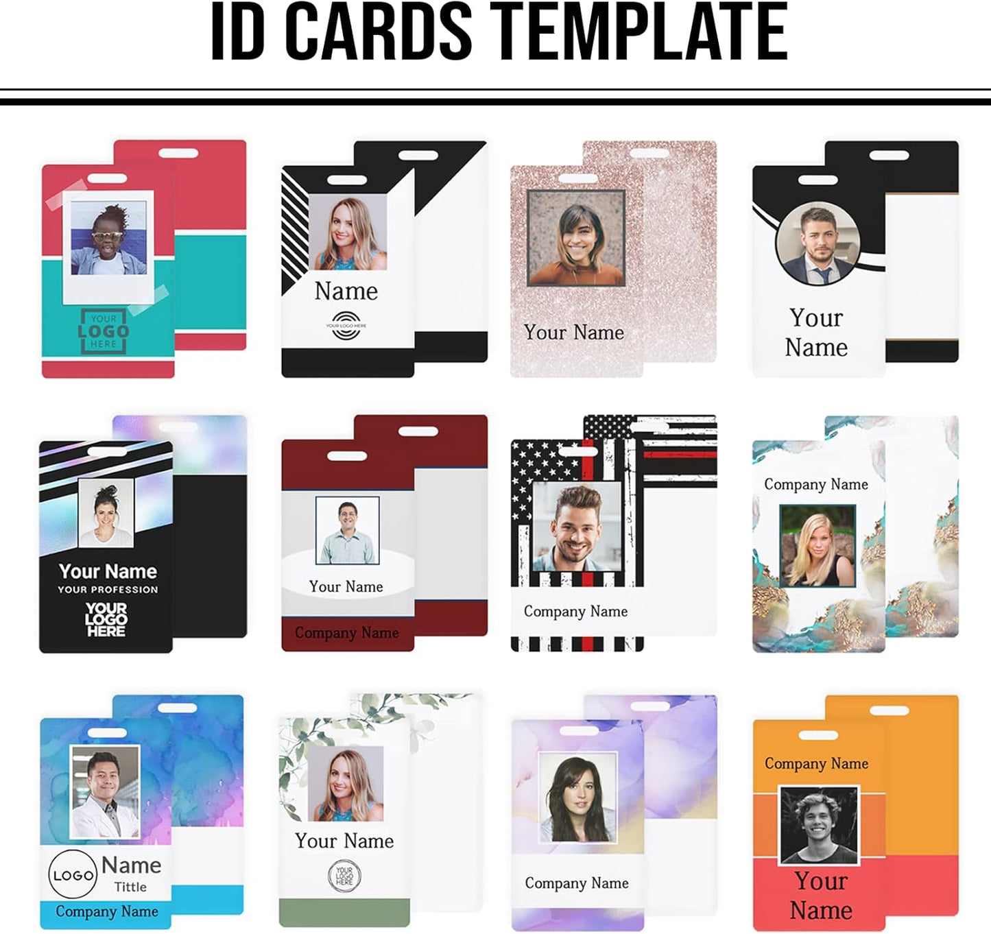 Custom Id Badge, Personalized Employee Photo Identification Card with Lanyard, Durable ID Card for Office Worker Doctor Nurse Student-Vertical-Add Your Design