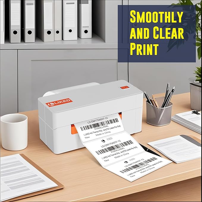 L LIKED 4" x 2" Direct Thermal Labels, Permanent Adhesive Barcode Shipping Labels & Compatible with Rollo, Zebra and Other Desktop Printers (1 Roll, 750 Labels)