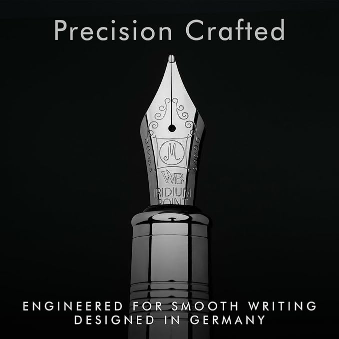 Wordsworth & Black Majesti Fountain Pen-(Black Checked), Luxury Case, Stainless Steel; Medium Nib- Ink Cartridges, Refillable Ink Converter-Calligraphy Pen-Best Business Gift Set for Men & Women