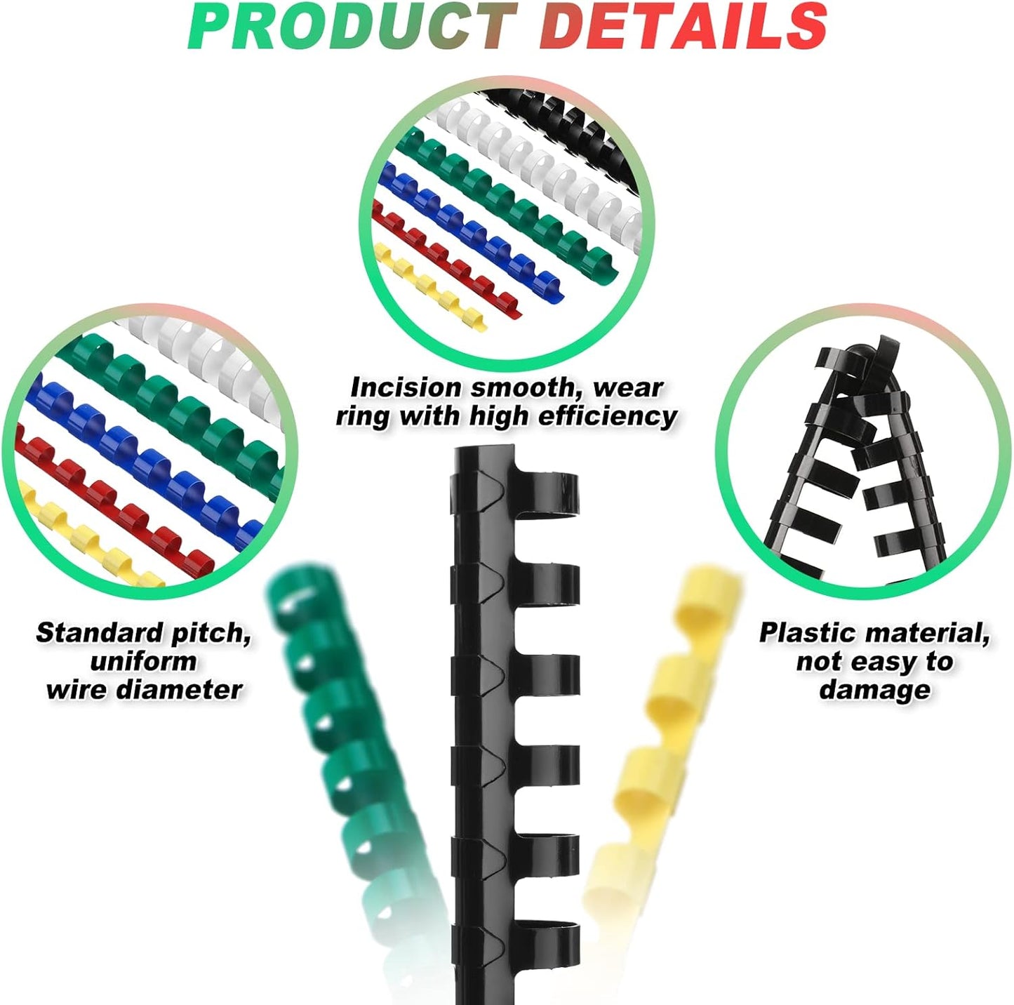 Yunsailing 150 Pack Plastic Binding Combs Plastic Binder Comb Ring 19 Ring Binding Spines Letter Size Spiral coils for Notebook Calendar(1/4 5/16 3/8 1/2 5/8 3/4 in,Multi Colors)