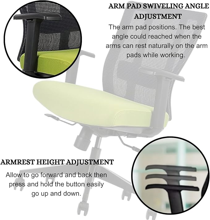 Ergonomic Office Chair - Breathable MESH - Back Adjustable Lumbar Support with 3-D ARMRESTS TILT Function and 360-DEGREE Swivel Wheels Comfortable Wide SEAT - Home Office Chair (Green) Pack of 2