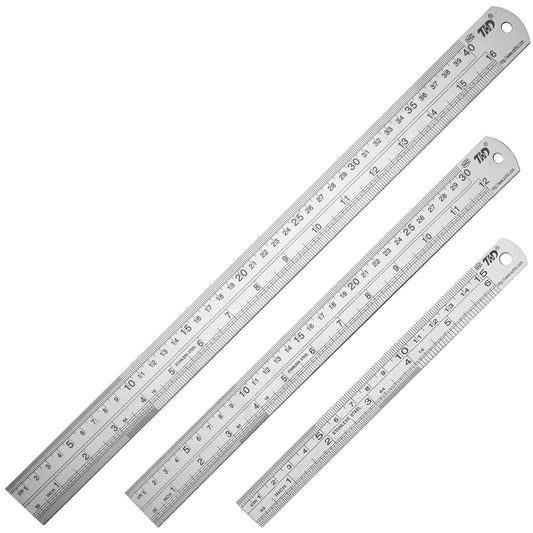 ZZTX Metal Straight Edge Ruler Set - Stainless Steel 6 Inch, 12 Inch, 16 Inch - Bulk Set of 3