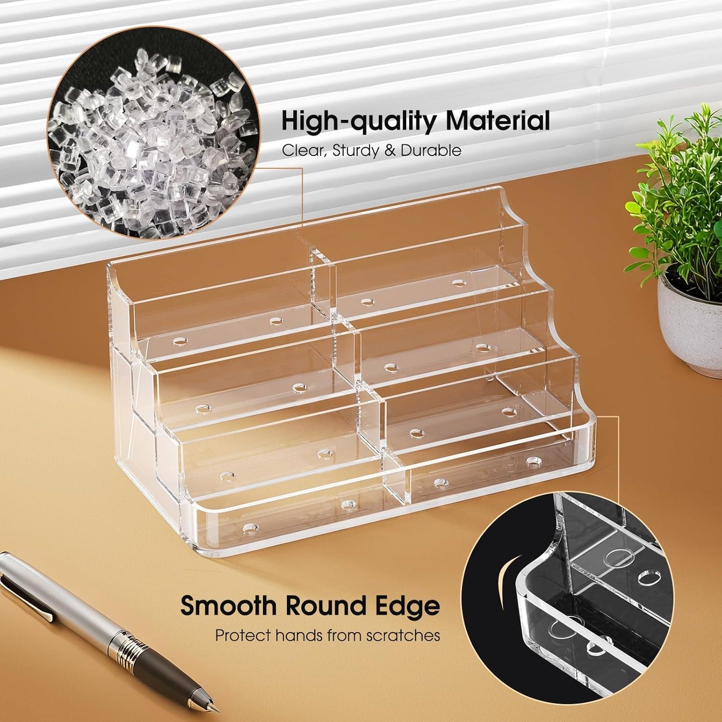 MaxGear Acrylic Business Card Holder for Desk Multiple Business Card Holders, Premium Cards Stand, Clear Plastic Cards Display Holder with 4 Tier for Exhibition, Home and Office, 8 Pocket, 4 Pack