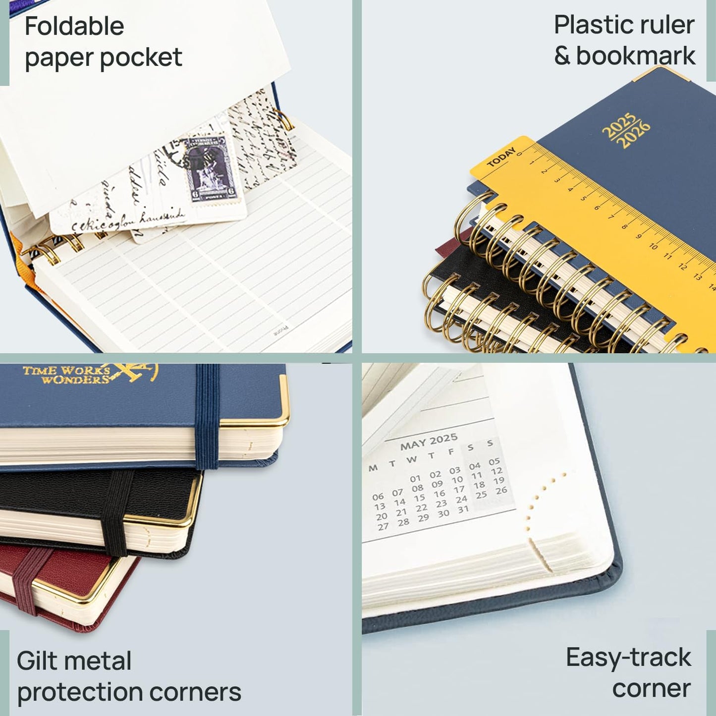 POPRUN Academic Planner 2025-2026 (July 2025-June 2026), Daily Weekly and Monthly Appointment Book (Wirebound Hard Cover - 10'' x 8'') with Hourly Time Slots, Tabs, 100 GSM - Violet