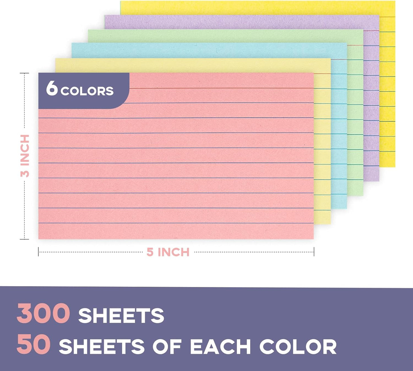 Colored Lined Index Cards 3x5 Ruled-Goefun 300 Sheets Lined Note Cards 3 x 5 Color Flashcards for Studying, Note Taking, To Do List