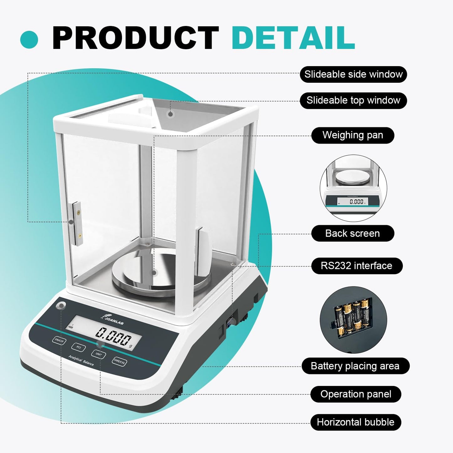 JOANLAB Analytical Balance 300g x 1mg Scale High Precision 0.001g Accuracy Digital Lab Scale for Laboratory Pharmacy Jewelry w/Front & Rear Display