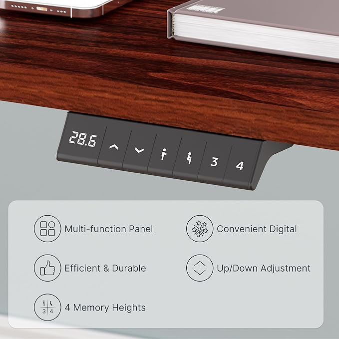 FLEXISPOT EN2 Whole-Piece Standing Desk with Clamp Power Strip, 60 x 24 Electric Stand Up Height Adjustable Desk with Cable Management (White Frame + 60" Mahogany Desktop, 2 Packages)