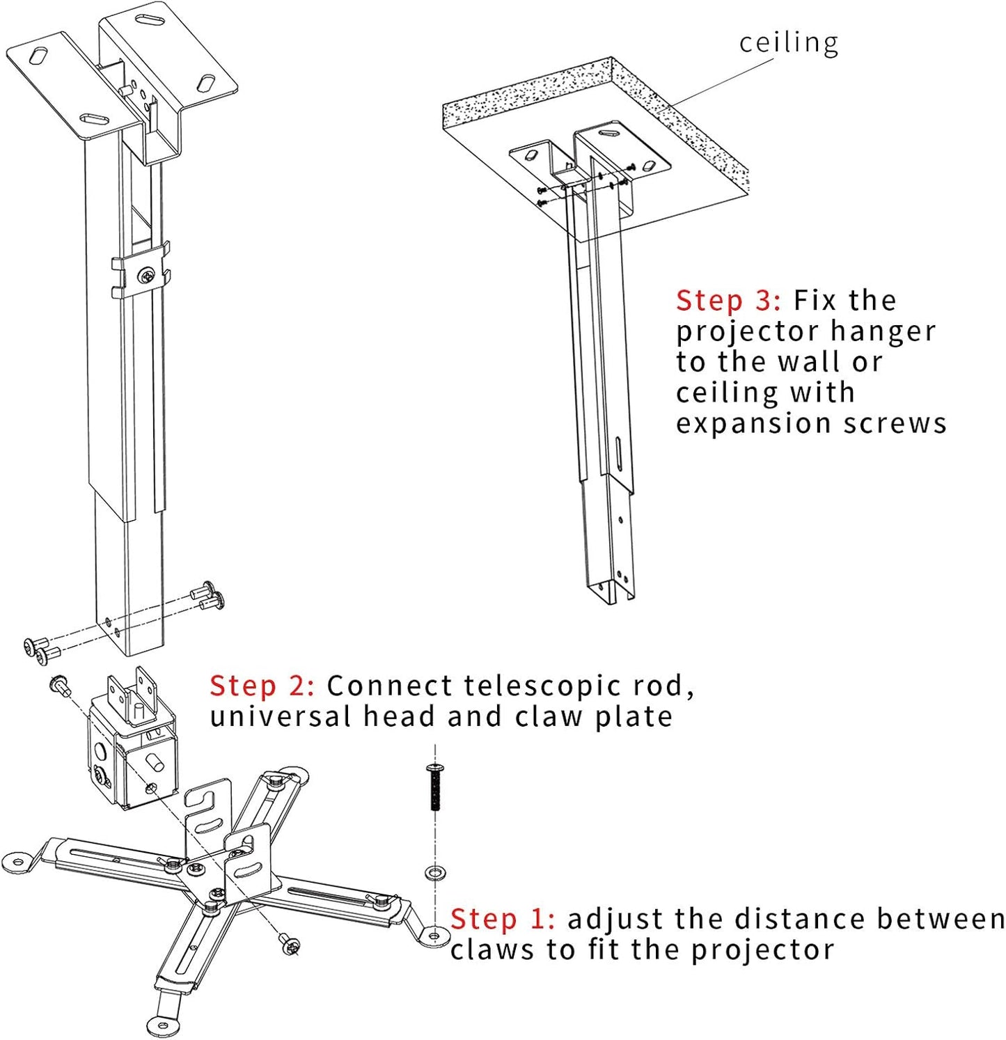 Projector Mount Wall or Ceiling Projection Mount Bracket with Adjustable Height and Extendable Arms Mounts for Home and Office Projector