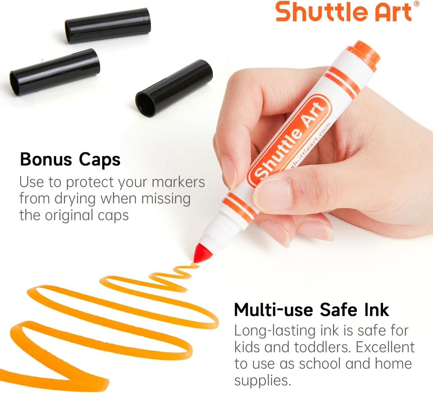 Shuttle Art 304 Pack Washable Markers, 16 Assorted Colors Broad Line Conical Tip Large Markers Bulk with a Box, Bonus Caps, Home Classroom School Supplies for Toddlers Kids Adults Students Teachers