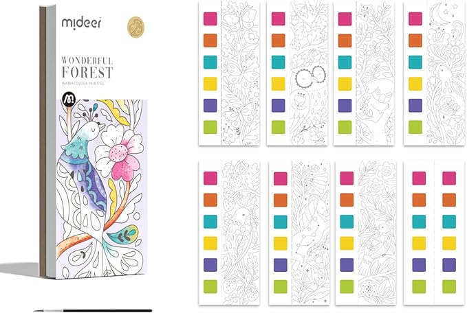 MiDeer Watercolor Painting Book for Kids Ages 4-8, Pocket Watercolor Painting Book Arts and Crafts for Toddlers, Travel Activities Paint with Water Coloring Book Set for Kids 3-8 (Wonder Forest)