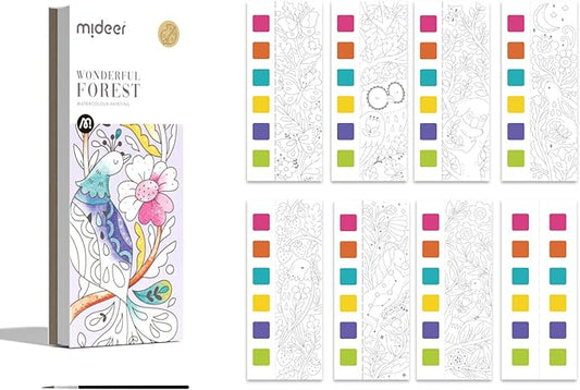 MiDeer Watercolor Painting Book for Kids Ages 4-8, Pocket Watercolor Painting Book Arts and Crafts for Toddlers, Travel Activities Paint with Water Coloring Book Set for Kids 3-8 (Wonder Forest)