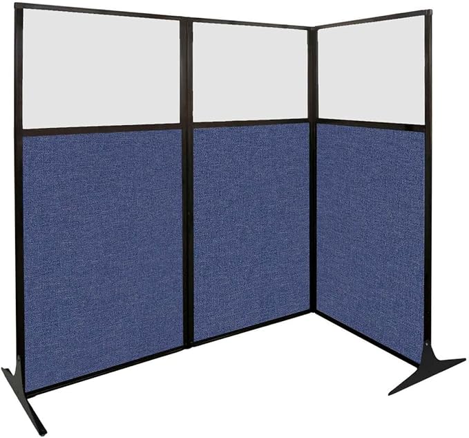 Versare Office Workstation Screen | Portable Wall Divider | Modern Cubicle | Freestanding Privacy Screen | Flexible Work Space | 2 Panels | 66" Wide x 70" Tall Black SoundSorb Panels with Window