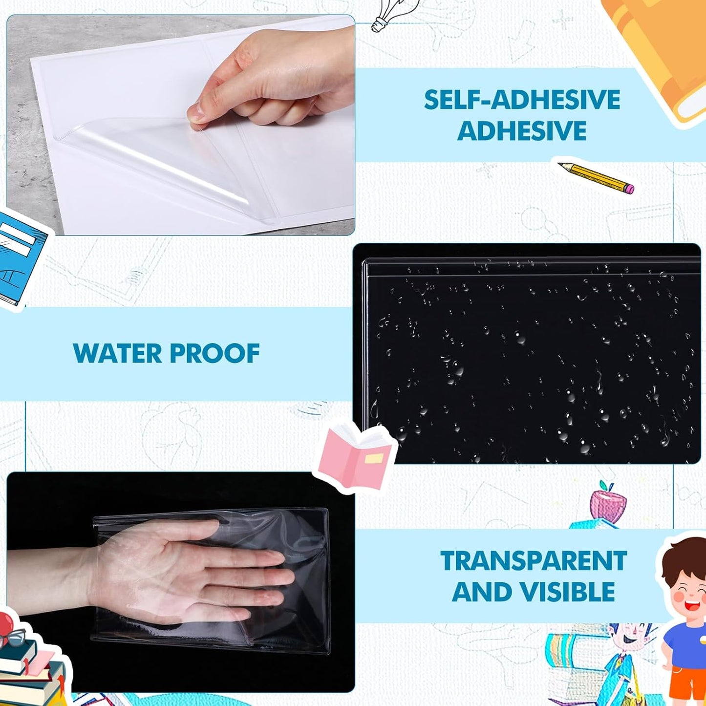 Outus Self Adhesive Shop Ticket Holders Clear Plastic Sleeves Adhesive Pockets Work Order Job Ticket Holders for Home Office Posting Signs(5 x 8 Inch,200 Pcs)