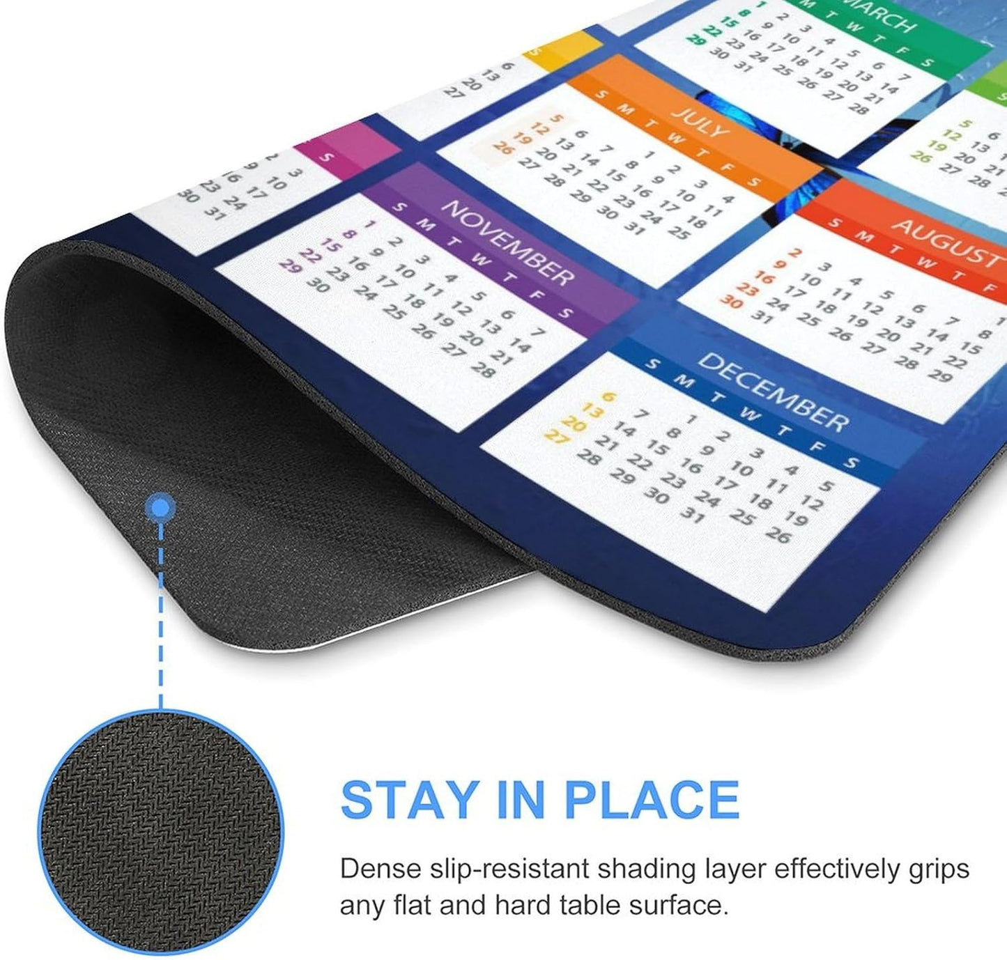 Mouse Pad 2026 Calendar,Computer Mouse Pads Calendars Non-Slip Rubber Desk Mat Mousepad Gaming Office Keyboard Mat (9.45x7.87 in) (Blue)