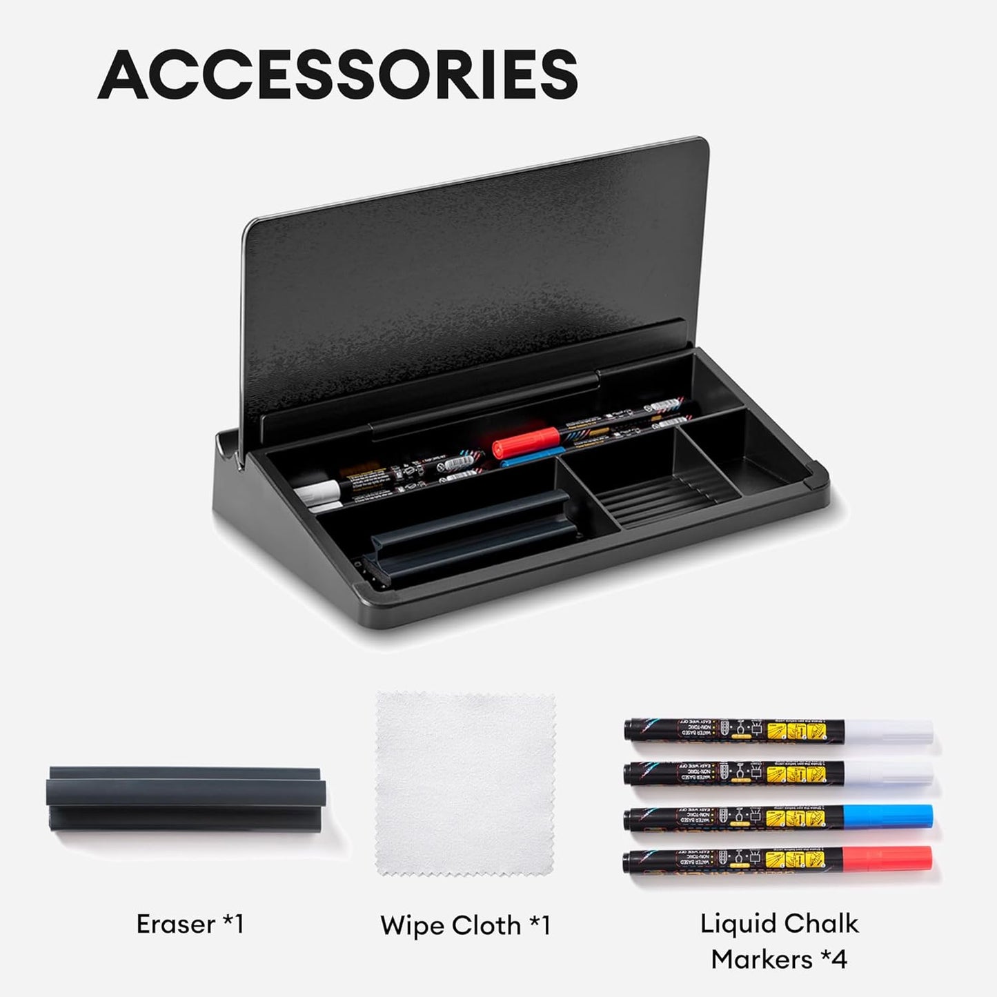 Glass Desktop Whiteboard with Storage 12"x6.5", Black Glass Desk Dry Erase Board Writing Board w. 4 Liquid Chalk Markers,1 Eraser Monitor Memo Board, Home Office Essentials