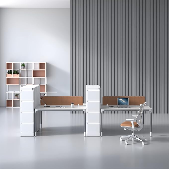 4 Drawer File Cabinet with Lock, Vertical Filing Cabinets for Home Office, Locking File Cabinet Hanging Files for A4/ Legal/Letter, Require Assembly, White