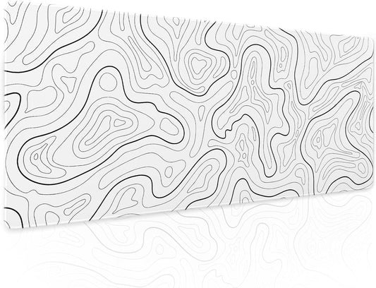 White Topographic Contour Gaming Mouse Pad XL Geographic Map Lines Minimalist Extended Large Mat Mousepad Desk Pad Non-Slip Rubber Base Stitched Edge Long Keyboard Pad for Computer,31.5×11.8 Inch