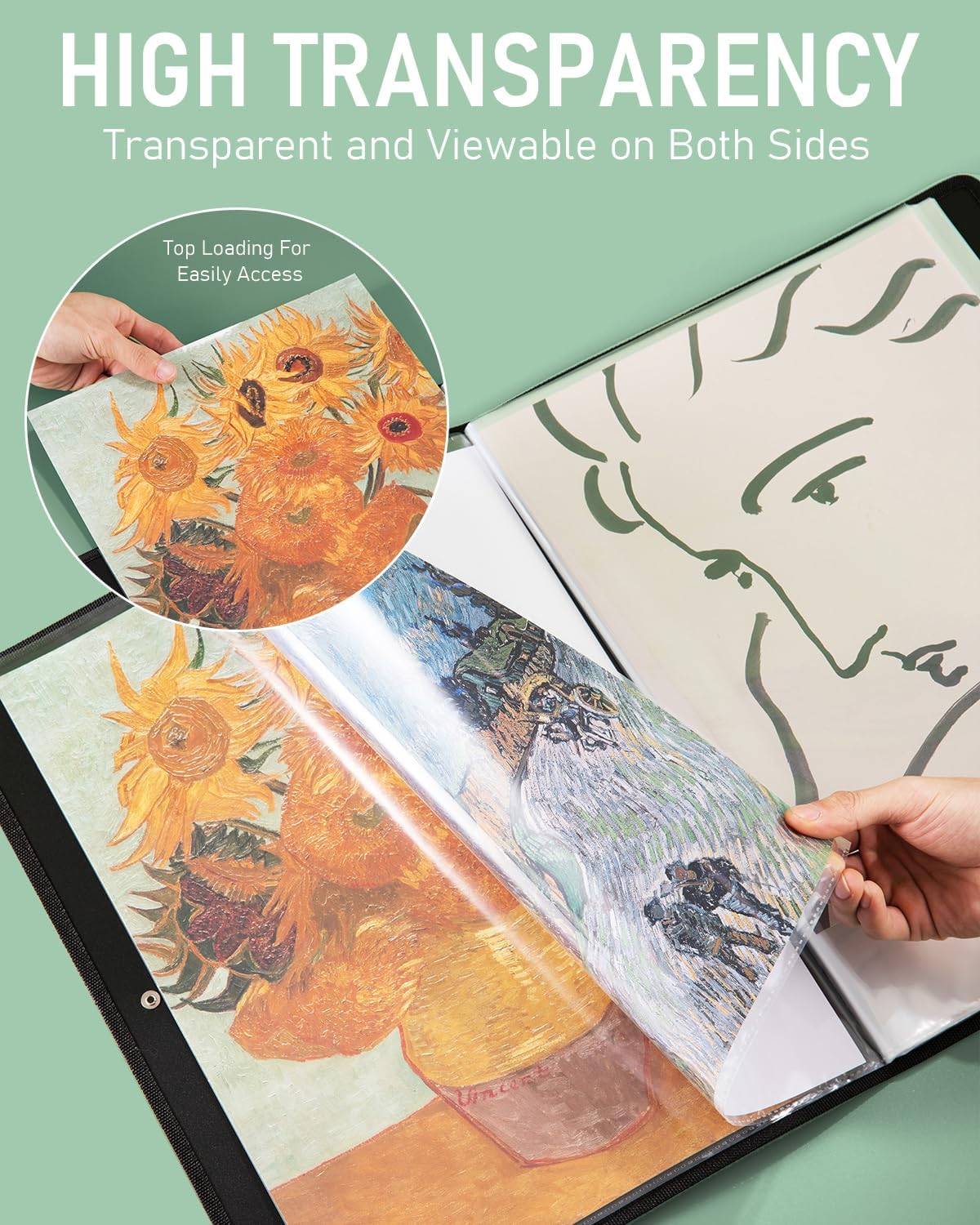 Nicpro 11x14 Art Portfolio Folder, 30 Pockets Display 60 Pages Art Painting Portfolio Binder with Clear Plastic Sleeves, Presentation Storage Book for Artists Artwork Drawing - (Black)