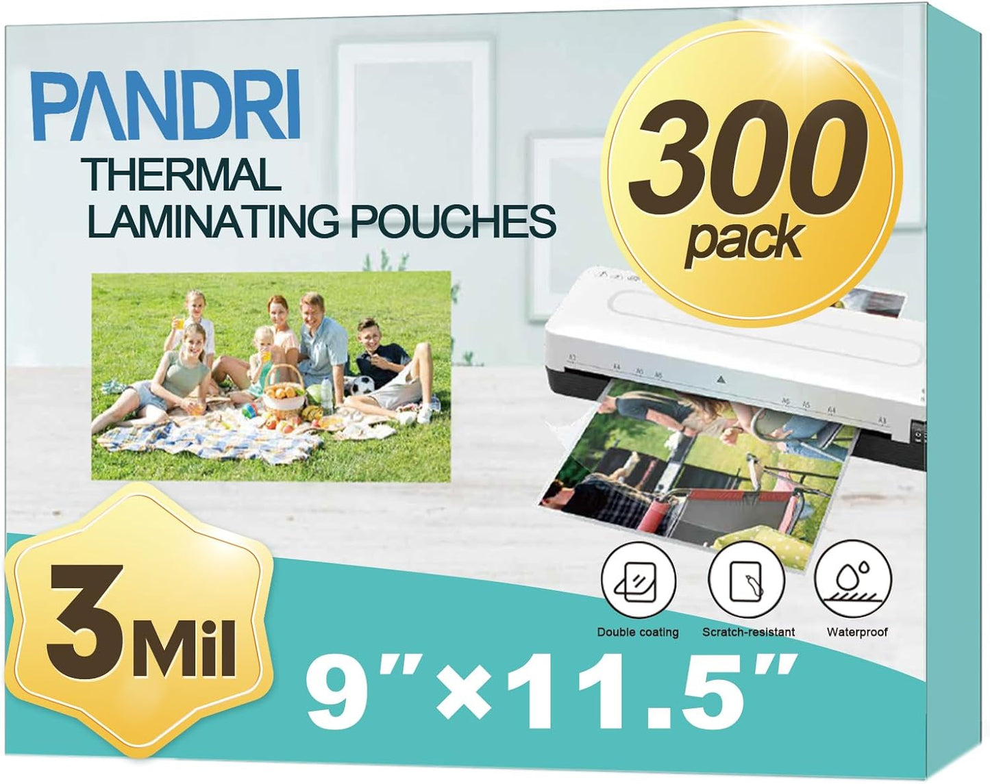 Laminating Sheets, PANDRI 300 Pack Thermal Laminator Pouches Holds 8.5 x 11 Inch, 3 Mil Clear Laminator Paper 9 x 11.5 Inch, Letter Size