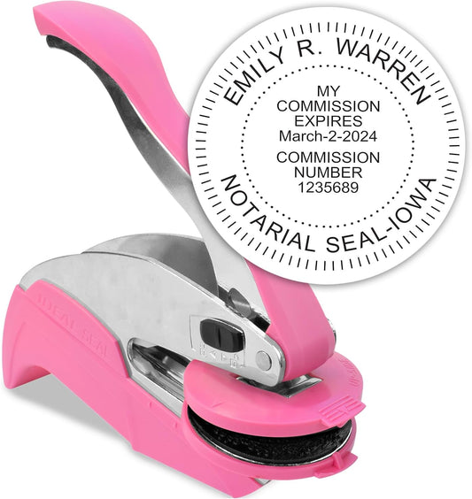 MaxMark Notary Seal Round Pink Embosser for Iowa State - Includes Gold Burst Seal Labels (50 Count)