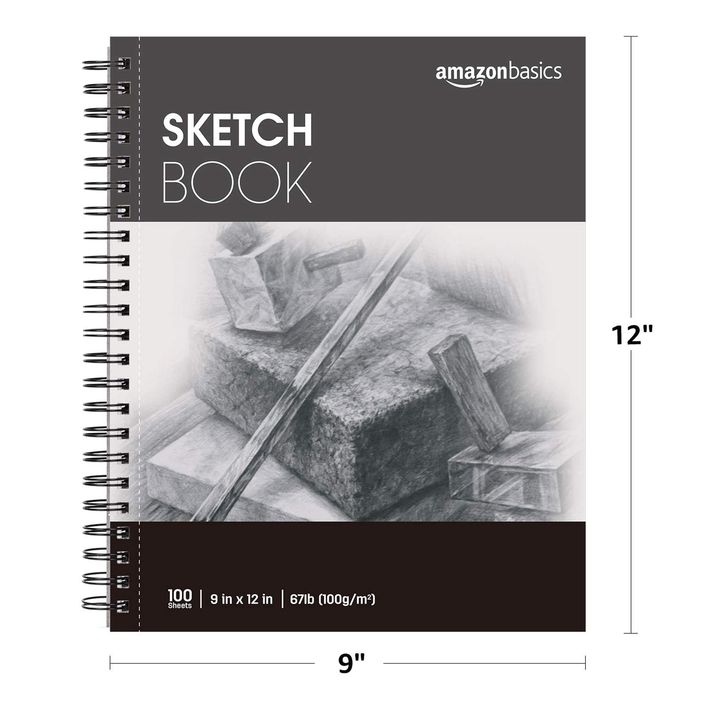 Amazon Basics Sketch Pad for Artists, 67 lb. / 100 gsm, 100 Sheets, 9"x12", White