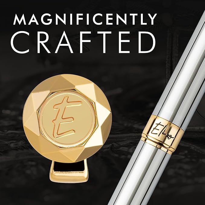 ELIZO Luxury Pen Fancy Real 24K Gold Plated Trim Chrome Silver Nice Pen Gift Rollerball Cool Best Pens Schmidt Ink EDC Pen Executive Smooth Writing Pens for Men Women
