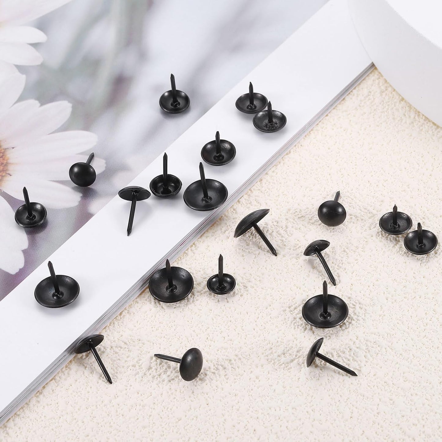 uxcell 100 Pcs Upholstery Tacks, 12 x 13mm Round Head Upholstery Nails Pins Vintage Decorative Furniture Tacks for Chairs Sofas Beds DIY Project, Black